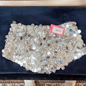 Edikted Shimmering Silver Sequin Micro Shorts NWT